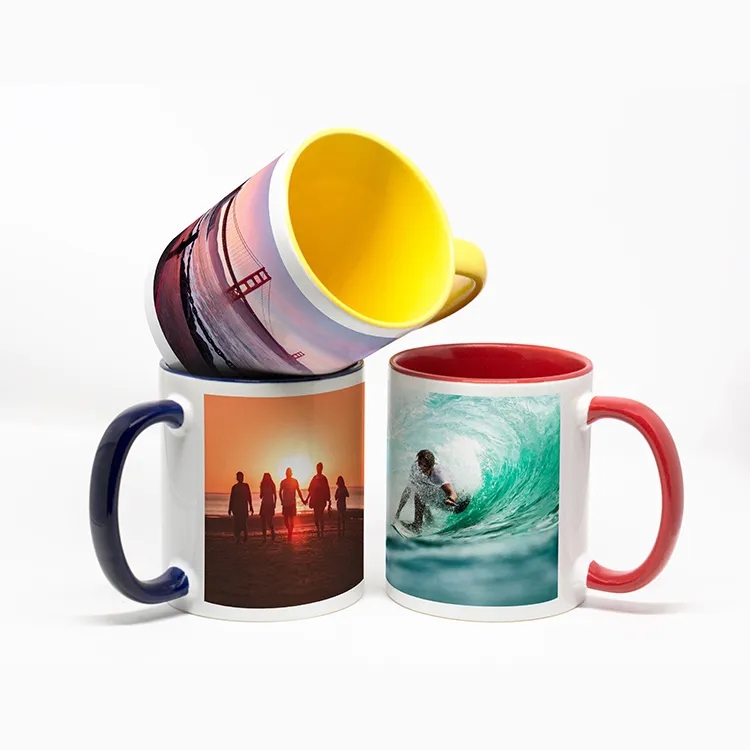 Printed coffee mugs with colored interior and handle Custom inner colour mugs with logo for corporate gifting